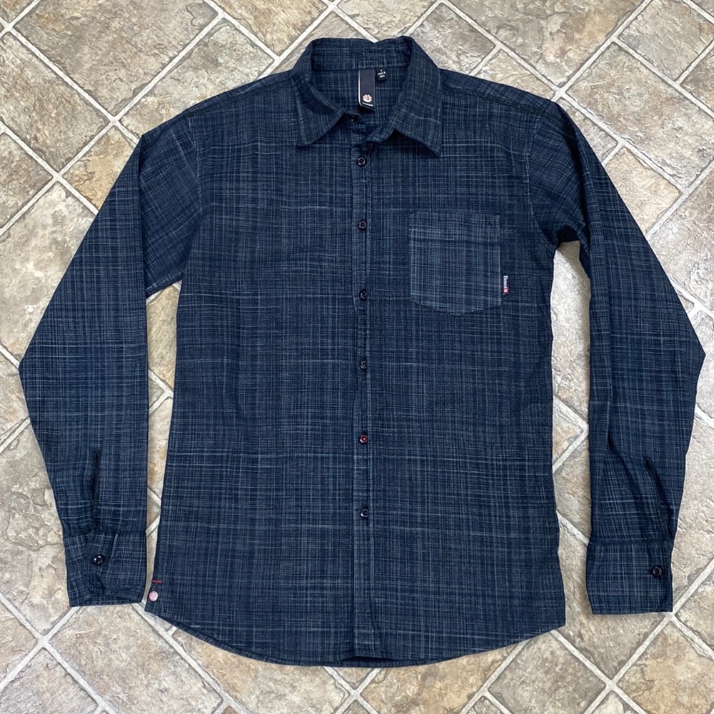 Element Button Down Long Sleeve Shirt, Dark Blue almost Black